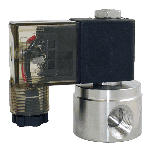 Serie 3-Way de acero inoxidable STC 3S012-A. Válvula de diverter/selector de solenoide universal de actuación directa.