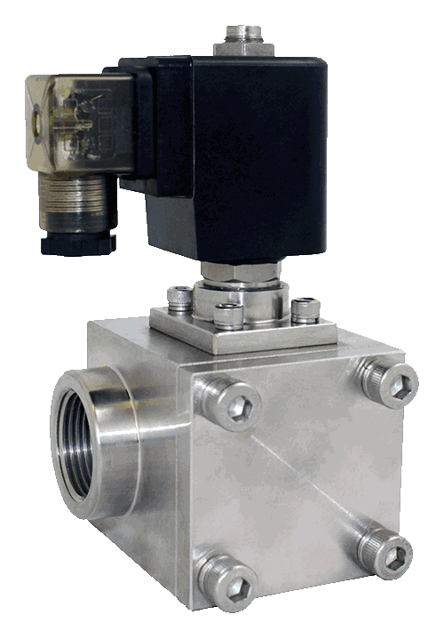 Válvulas de solenoide de alta presión, serie STC 2E100-250, bidireccionales, con pistón piloto, normalmente cerradas.